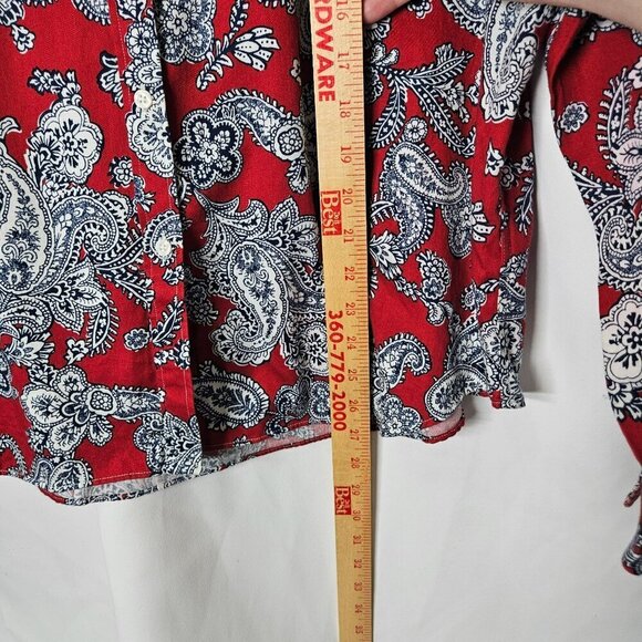 Chaps XL Long Sleeve Button-Down Paisley Shirt No Iron 100% Cotton Red & Blue - Picture 7 of 9